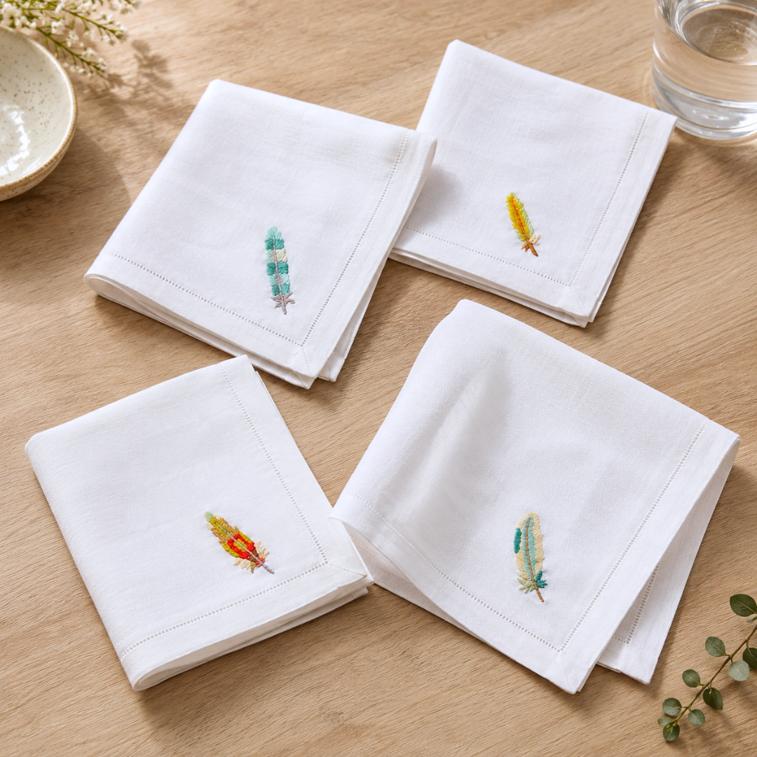 Savana Nakışlı Keten Peçete Seti (4'lü Set)