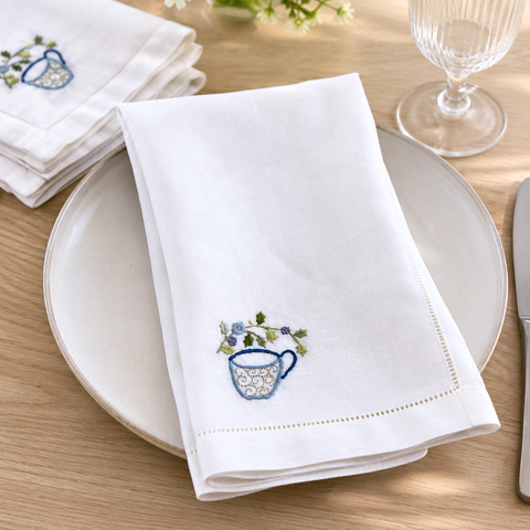 Teapot Nakışlı Keten Peçete Seti (4'lü Set)