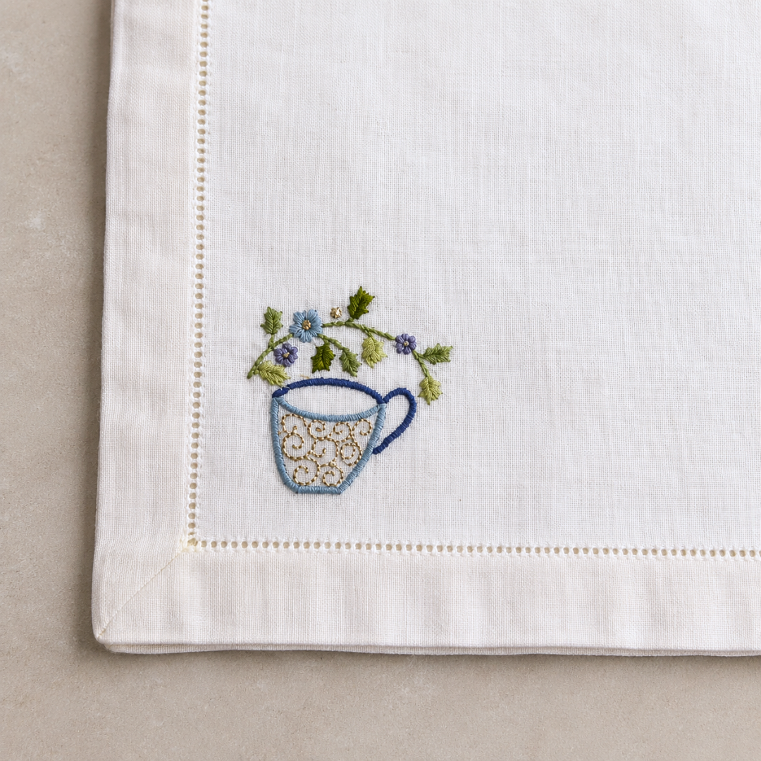 Teapot Nakışlı Keten Peçete Seti (4'lü Set)