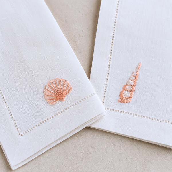 Shell Nakışlı Keten Peçete Seti (4'lü Set)