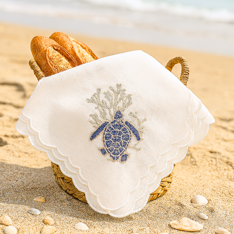 Turtle Nakışlı Ekmek Sepeti Örtüsü 60x60 cm