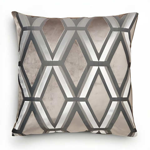 Geometrik Desenli Kadife Kırlent Kılıfı Vizon 50x50 cm
