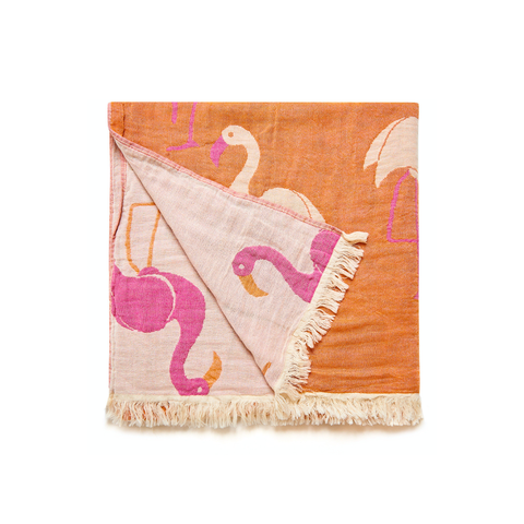Flamingo Throw Dokulu Pamuk Peştamal Turuncu