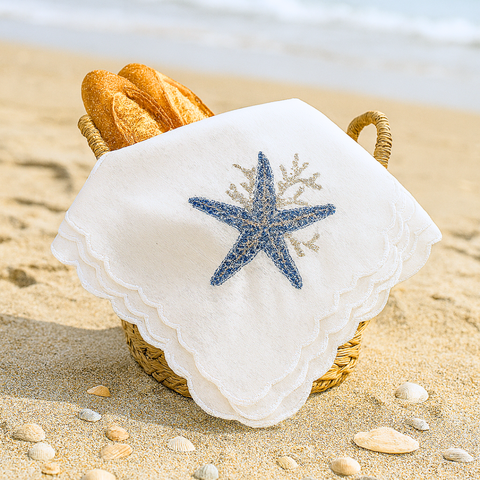 Sea Star Nakışlı Ekmek Sepeti Örtüsü 60x60 cm