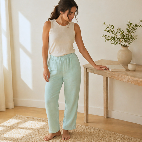 Breeze Keten Kadın Pantolonu Okaliptus