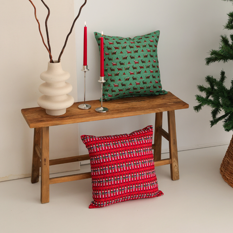 Christmas Dogs Premium Keten Kırlent Kılıfı