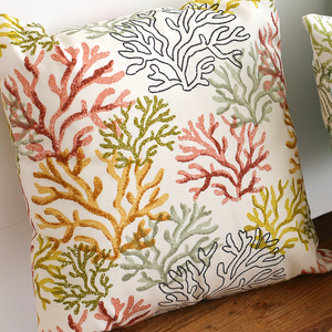 Coral Dokuma Keten Kırlent Kılıfı 45x45 cm Mercan