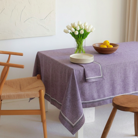 2 Sıra Piko Nakış Detaylı Keten Leke Tutmaz Peçete Leylak (2'li Set)