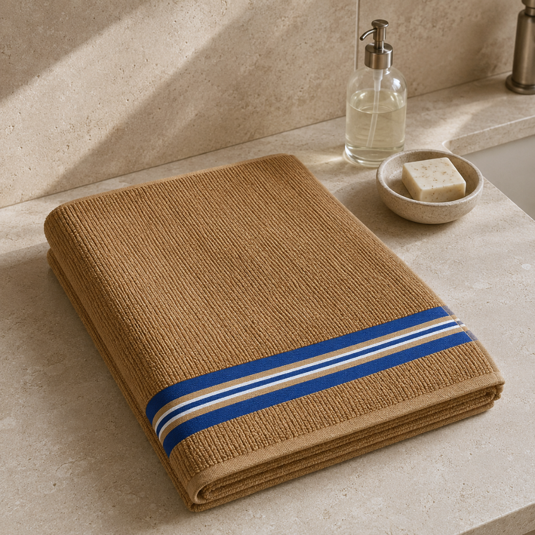 Mistral %100 Pamuk Bordür Detaylı Banyo Havlusu 80x150 cm Karamel