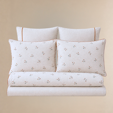 Roseberry Nakışlı Organik Pamuk Çift Kişilik Nevresim Takımı 200x220 cm