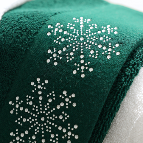 Snowflakes Nakışlı %100 Pamuk Yüz Havlusu 50x80 cm Yeşil