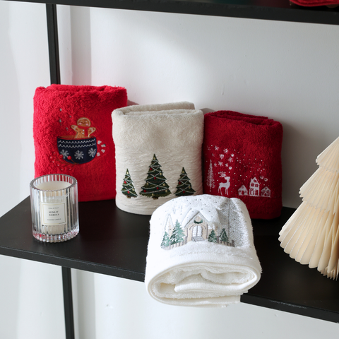 Chalet Nakışlı %100 Pamuk Yüz Havlusu 50x75 cm Beyaz