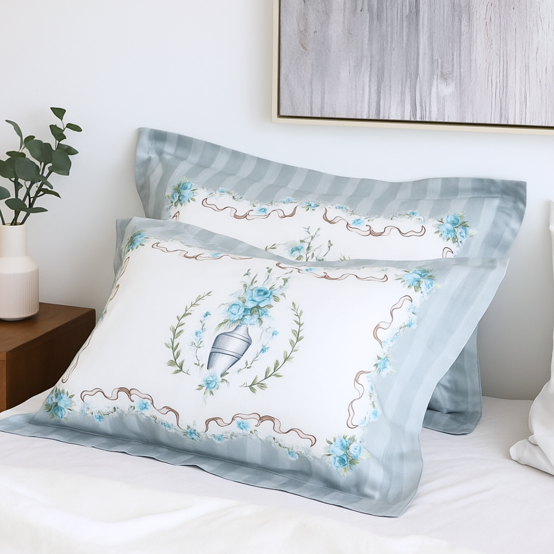 Serenity %100 Pamuk Saten 2’li Volanlı Yastık Kılıfı 50x70 cm Mavi