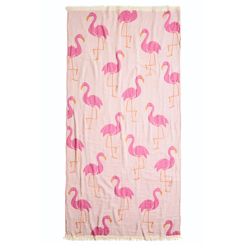 Flamingo Throw Dokulu Pamuk Peştamal Turuncu