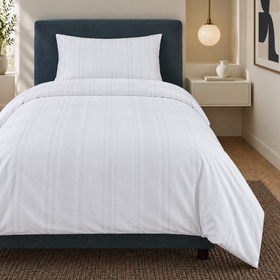 Stripe Premium Pamuk Saten Tek Kişilik Nevresim Takımı 160x220 cm Beyaz