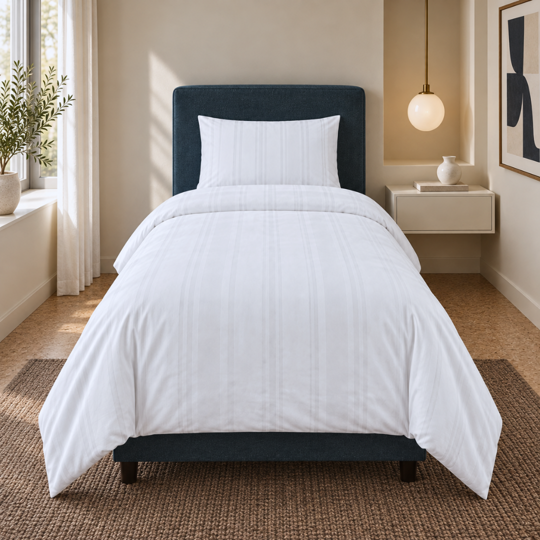 Stripe Premium Pamuk Saten Tek Kişilik Nevresim Takımı 160x220 cm Beyaz