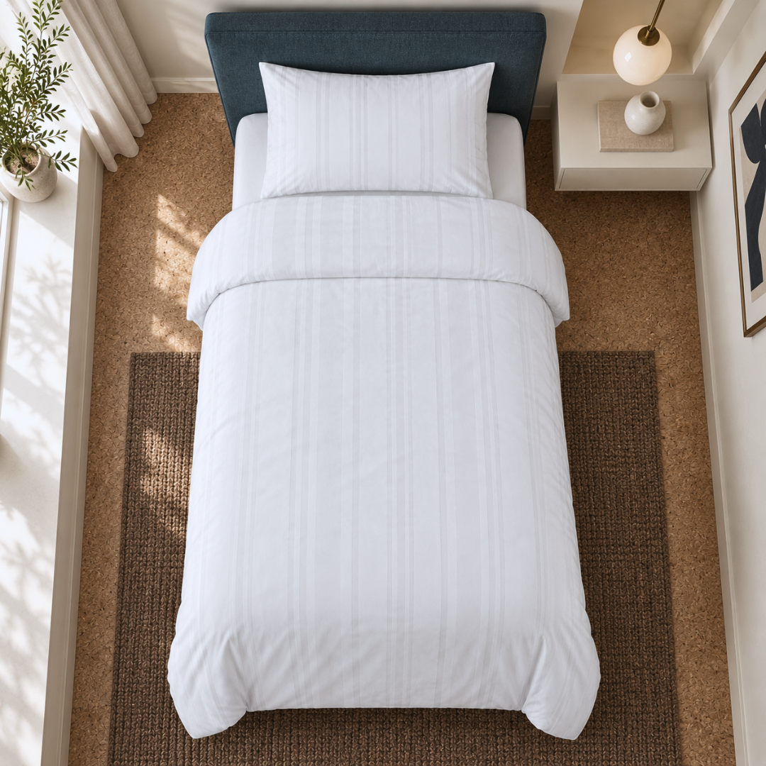 Stripe Premium Pamuk Saten Tek Kişilik Nevresim Takımı 160x220 cm Beyaz