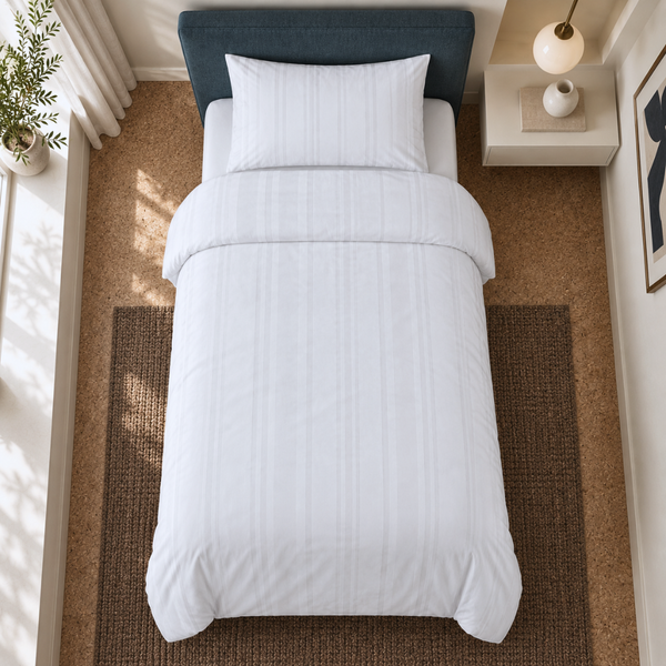 Stripe Premium Pamuk Saten Tek Kişilik Nevresim Takımı 160x220 cm Beyaz