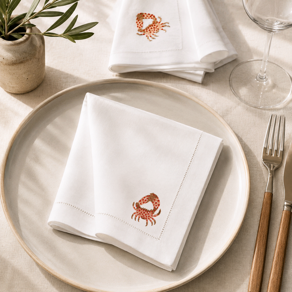 Lobster Nakışlı Keten Peçete Seti (4'lü Set)
