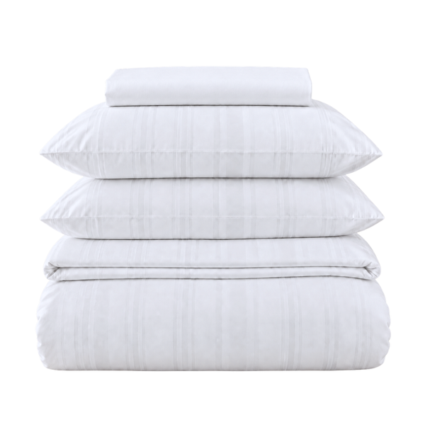 Stripe Premium Pamuk Saten Çift Kişilik Nevresim Takımı 200x220 cm Beyaz