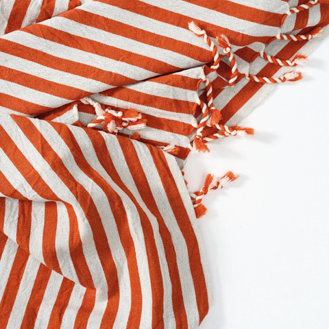 Stripe Pamuk Peştamal Seti Kırmızı-Safran