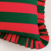 Red & Green Stripe Fırfır Kenarlı Kırlent Kılıfı