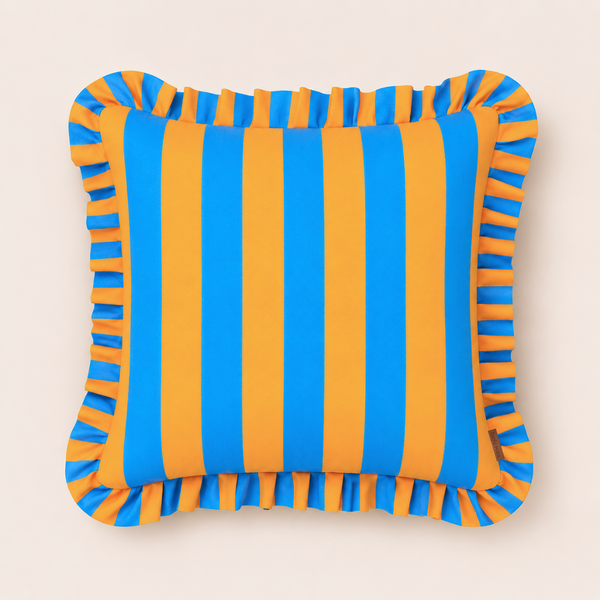 Orange & Blue Stripe Fırfır Kenarlı Kırlent Kılıfı