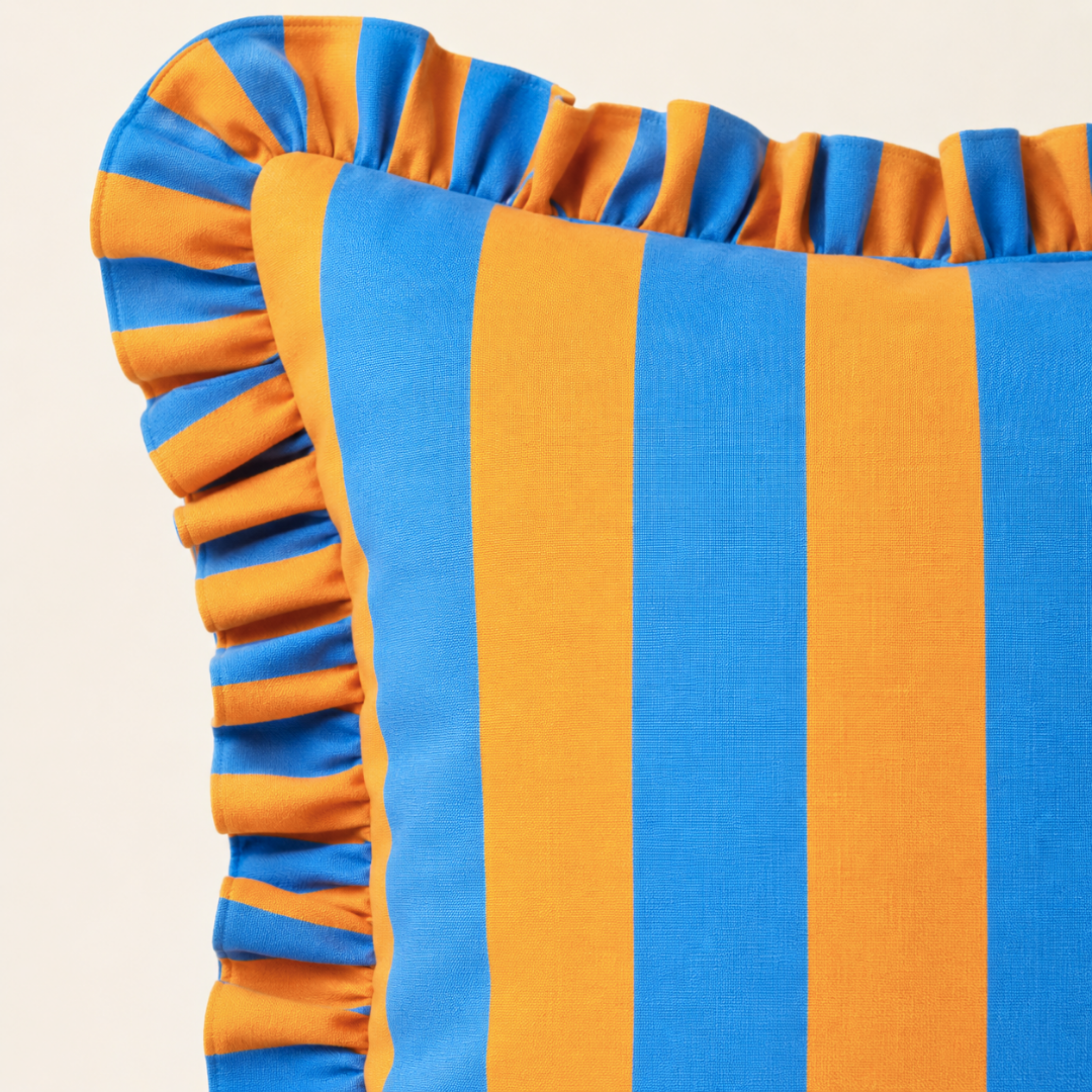 Orange & Blue Stripe Fırfır Kenarlı Kırlent Kılıfı