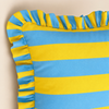 Yellow & Blue Stripe Fırfır Kenarlı Kırlent Kılıfı