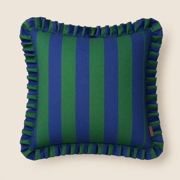 Khaki & Navy Stripe Fırfır Kenarlı Kırlent Kılıfı