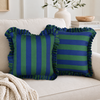 Khaki & Navy Stripe Fırfır Kenarlı Kırlent Kılıfı