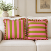 Pink & Green Stripe Fırfır Kenarlı Kırlent Kılıfı