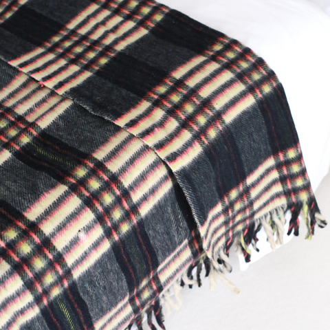 Woolmark Tartan Çift Kişilik Saf Yün Battaniye Siyah