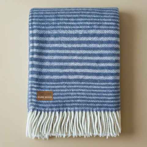 Heritage Tek Kişilik Pure Merino Wool Battaniye Mavi (Limited)