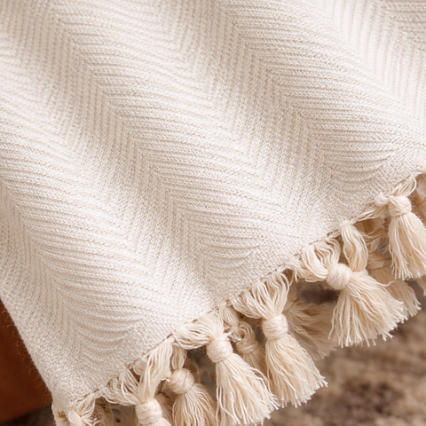 Laura %100 Pamuk Throw Örtü 150x200 cm Açık Krem