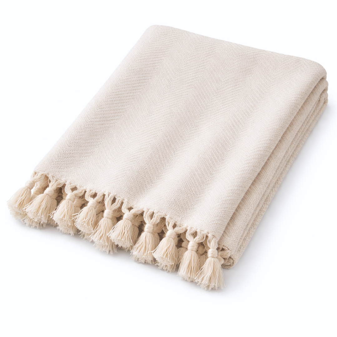 Laura %100 Pamuk Throw Örtü 150x200 cm Açık Krem