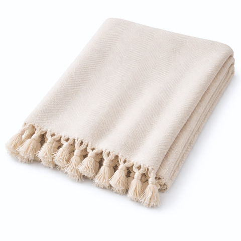 Laura %100 Pamuk Throw Örtü 150x200 cm Açık Krem