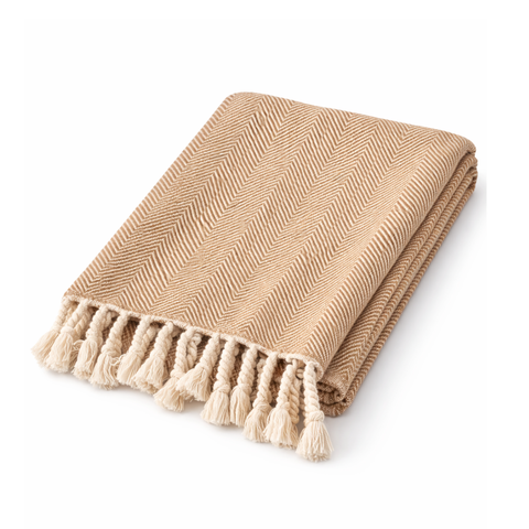 Laura %100 Pamuk Throw Örtü 150x200 cm Karamel
