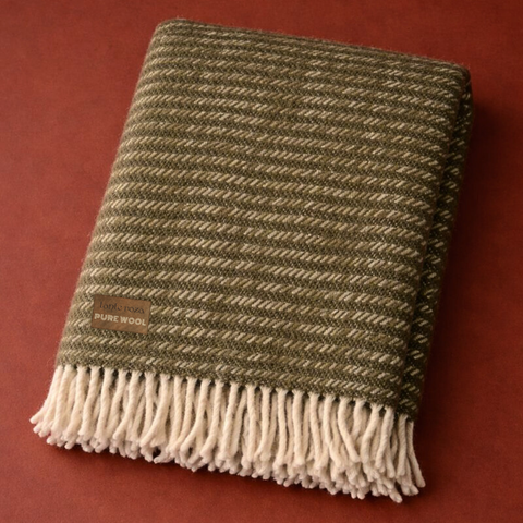 Heritage Tek Kişilik Pure Merino Wool Battaniye Haki (Limited)