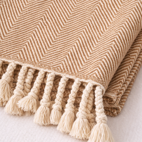 Laura %100 Pamuk Throw Örtü 150x200 cm Karamel