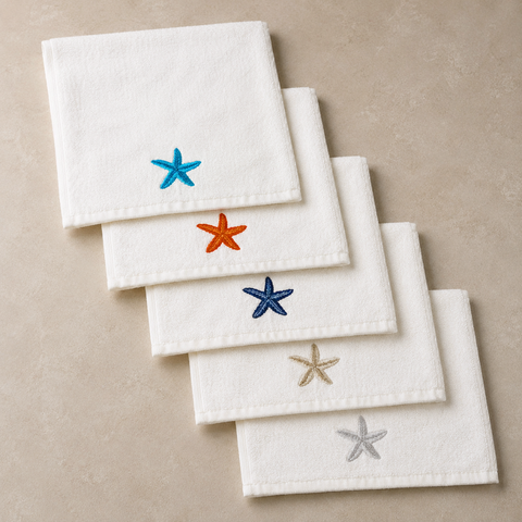 Sea Star %100 Pamuk Nakışlı El Havlusu 30x30 cm Mavi