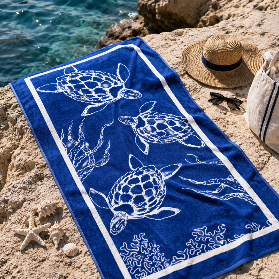 Caretta Pamuk Plaj Havlusu Saks Mavi