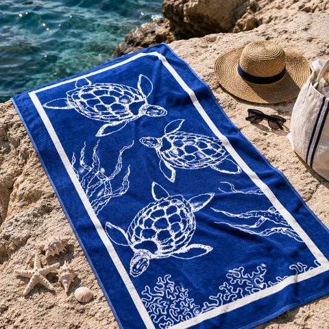 Caretta Pamuk Plaj Havlusu Saks Mavi