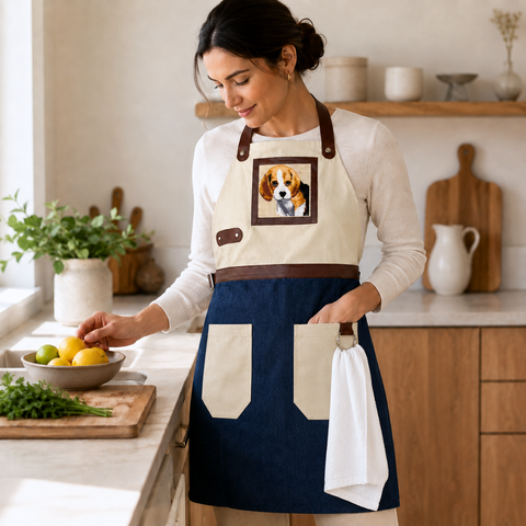 Archer Nakışlı Tasarım Mutfak Önlük Seti Denim