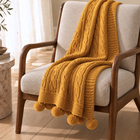 Nova Triko Throw Battaniye 130x150 cm Safran