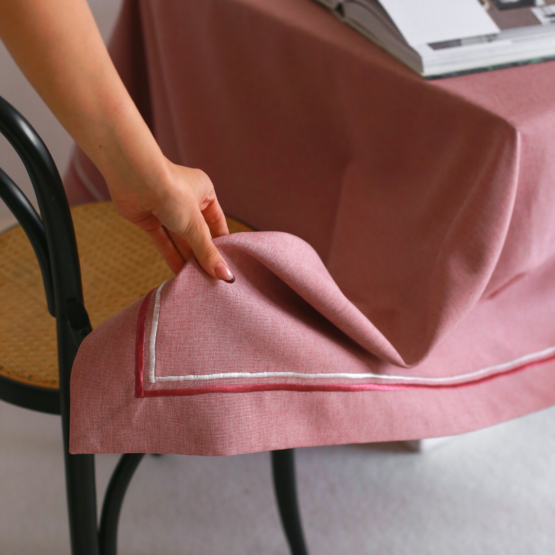 2 Sıra Piko Nakış Detaylı Keten Leke Tutmaz Peçete Gül Kurusu (2'li Set)