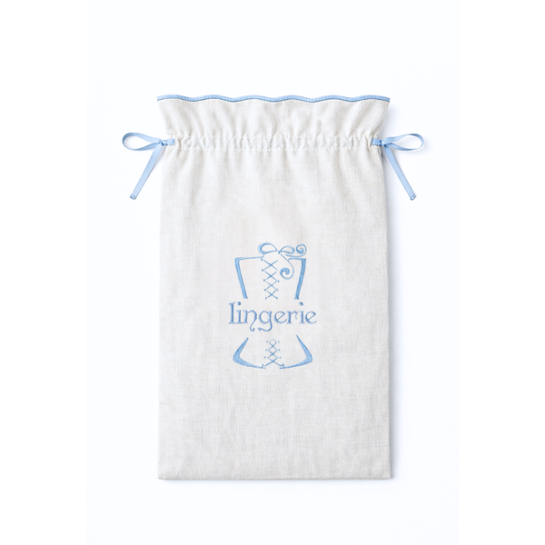 Lingerie Nakışlı Keten İç Giyim Çantası Mavi