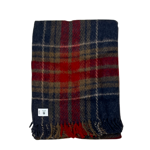 Woolmark Tartan Tek Kişilik Saf Yün Battaniye Kırmızı