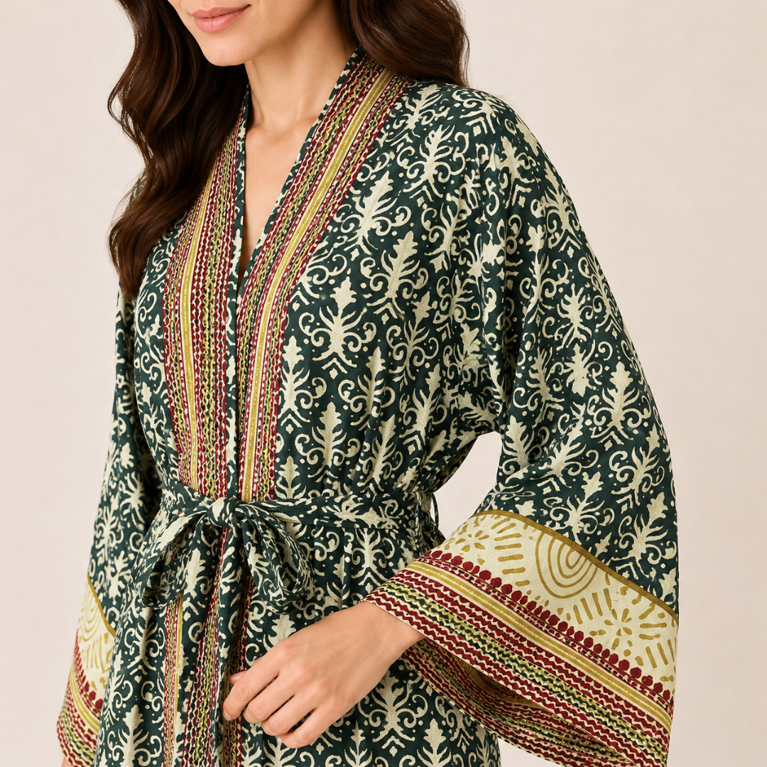 Samira Premium Pamuk Bohem Kimono Haki