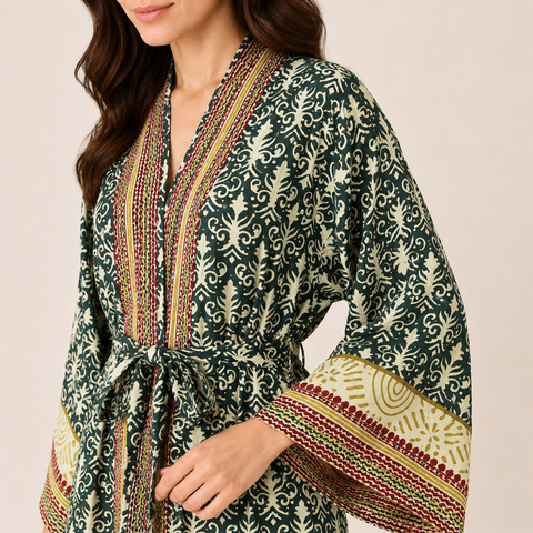Samira Premium Pamuk Bohem Kimono Haki